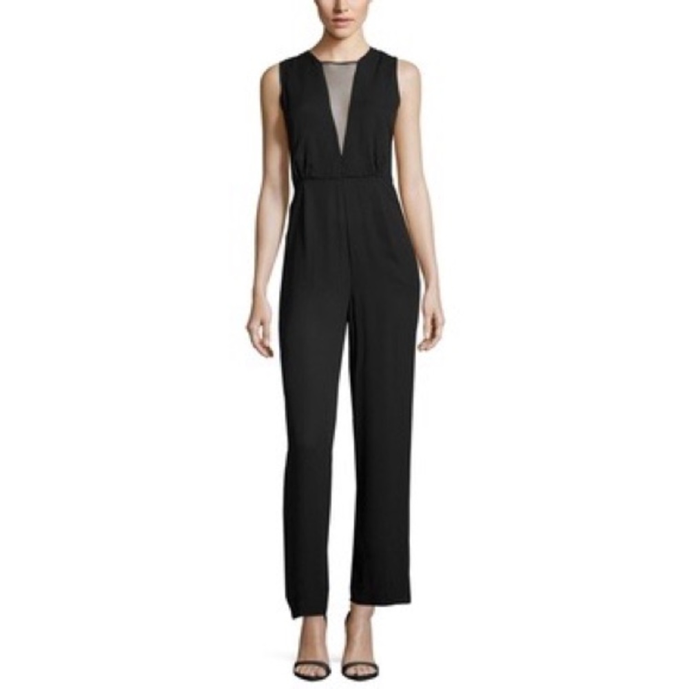 Bishop and Young Womens Black Sleeveless Jumpsuit Pockets Mesh Insert size XS